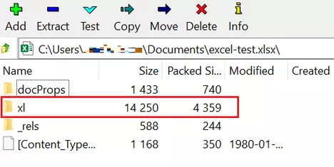 Screenshot of Excel file opened with 7-Zip program Screenshot of Excel file opened with 7-Zip program